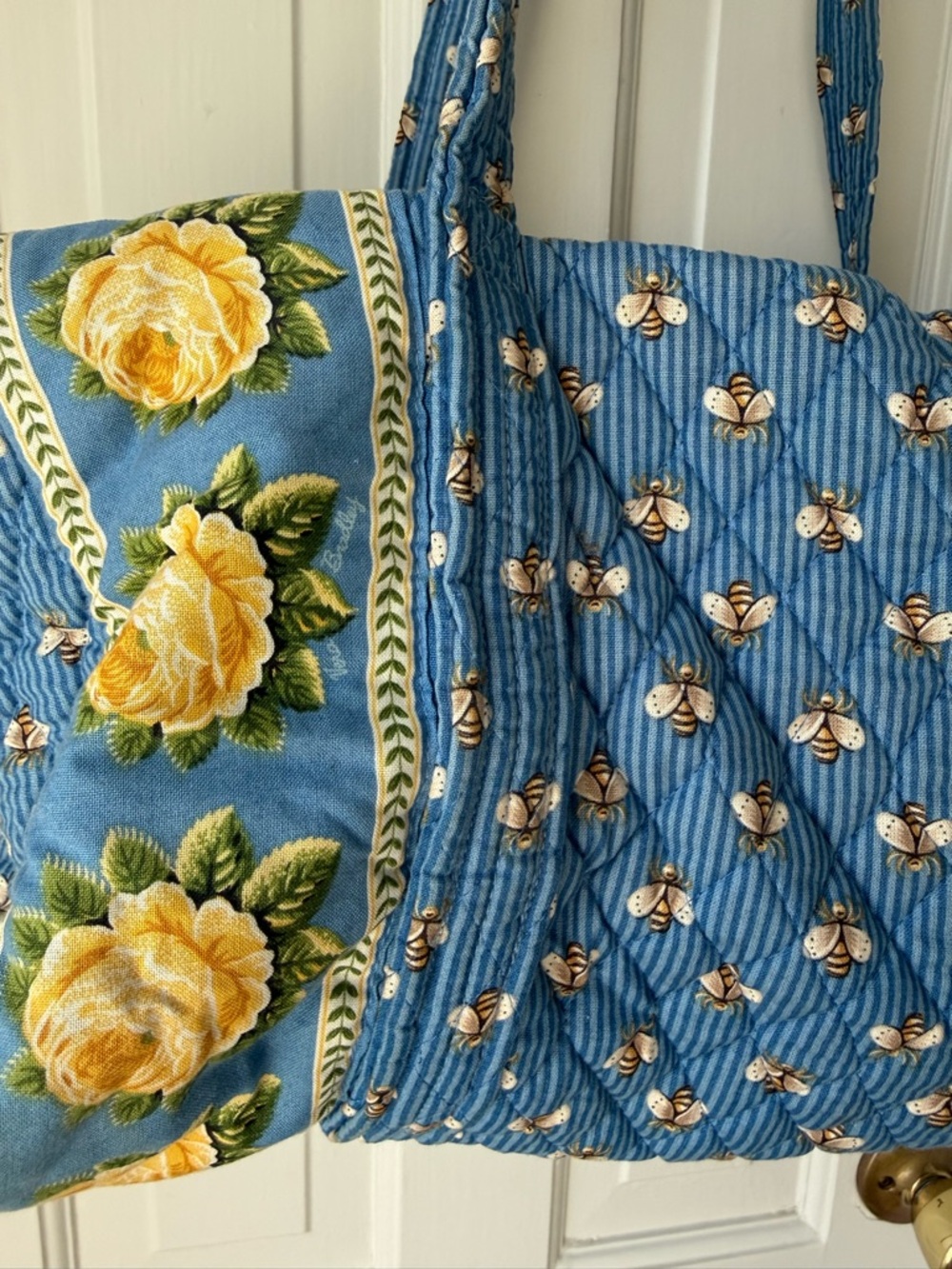 Vera Bradley Blue Quilted Travel Duffel with Yellow Rose & Bees Retired print - Picture 2 of 11